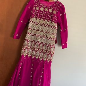 Custom made fully beaded magenta dress